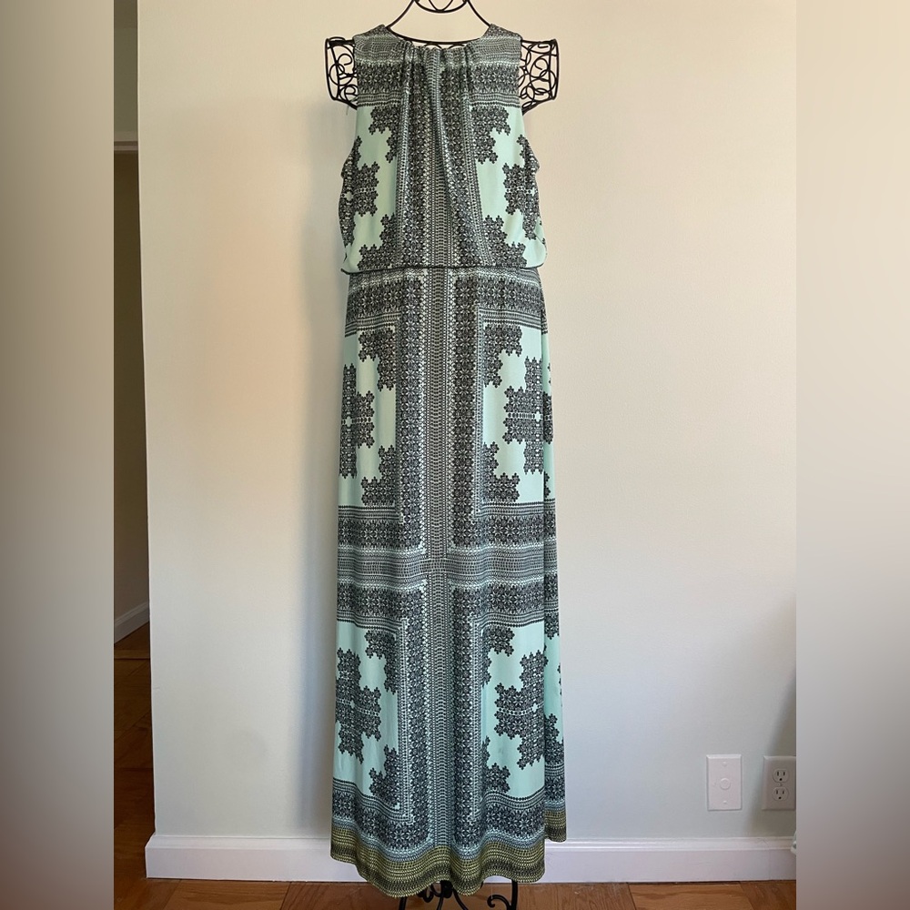 London Times sleeves maxi dress in turquoise and black